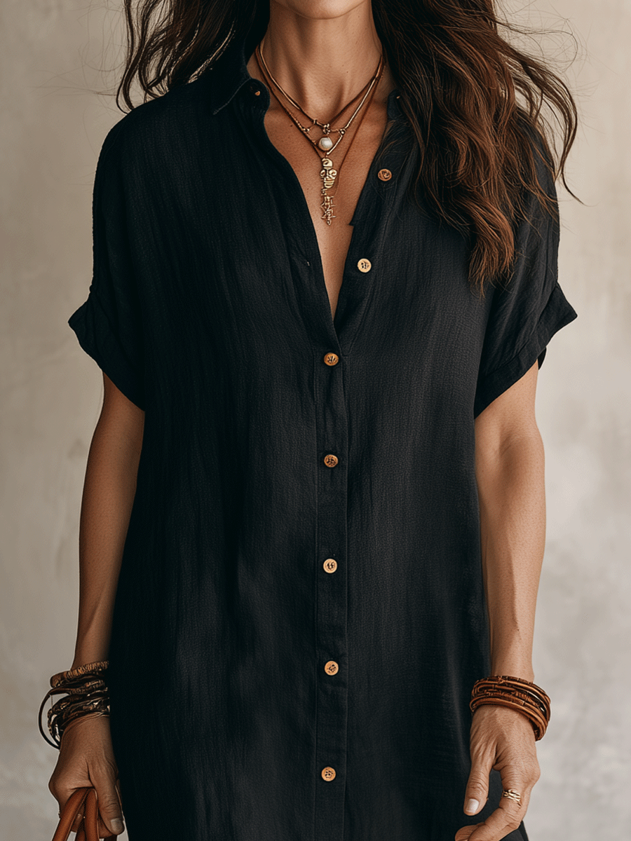 NORA | RELAXED FIT BUTTONED LINEN MIDI DRESS