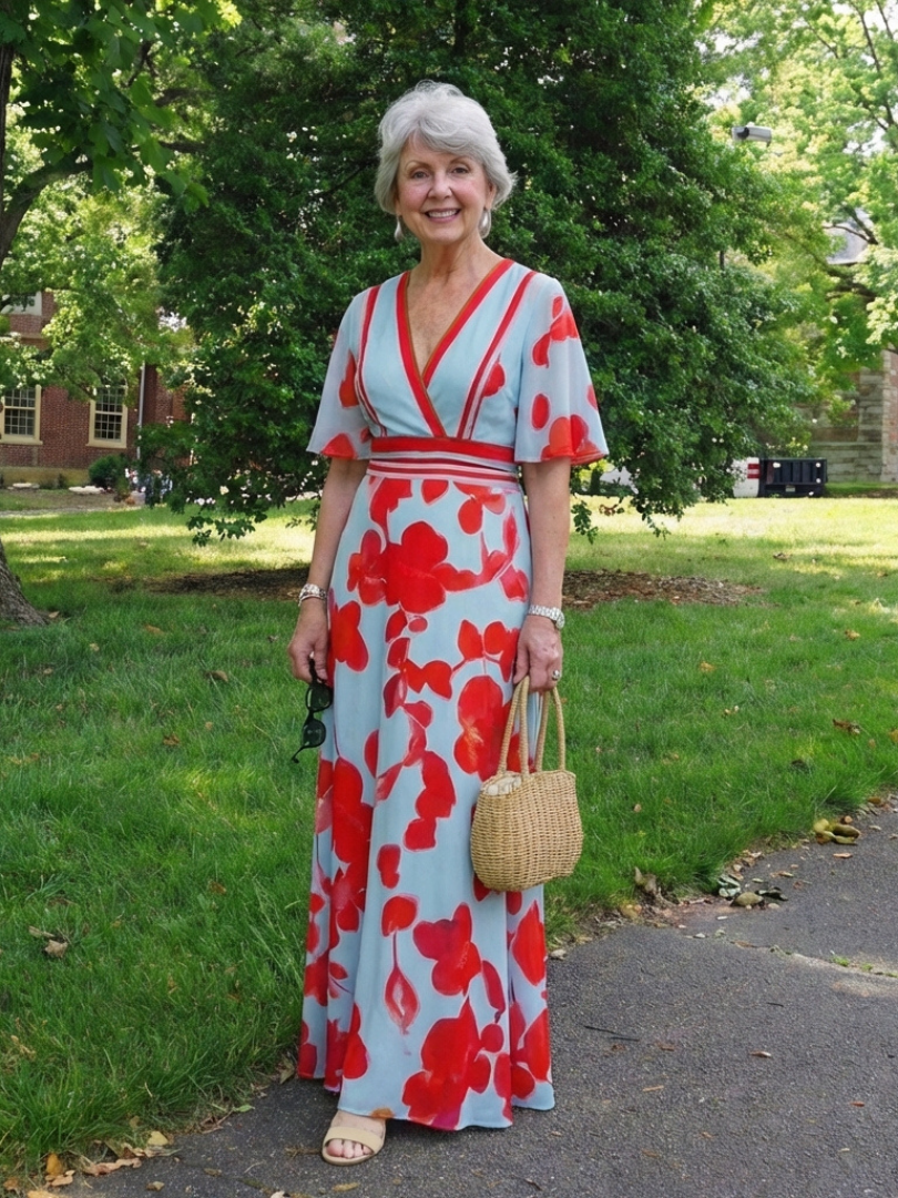 AURELIA | V NECK SHORT SLEEVE FLORAL MAXI DRESS