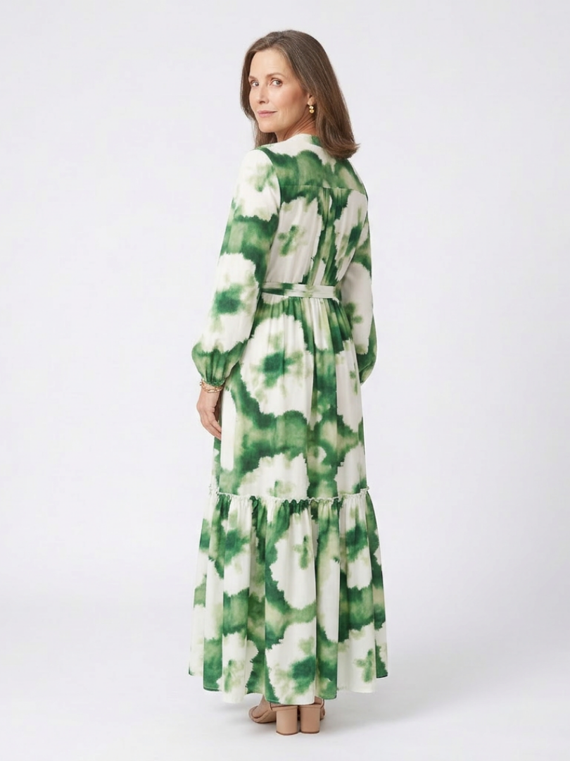 ANWEN | LONG SLEEVE TIE WAIST TIERED MAXI DRESS
