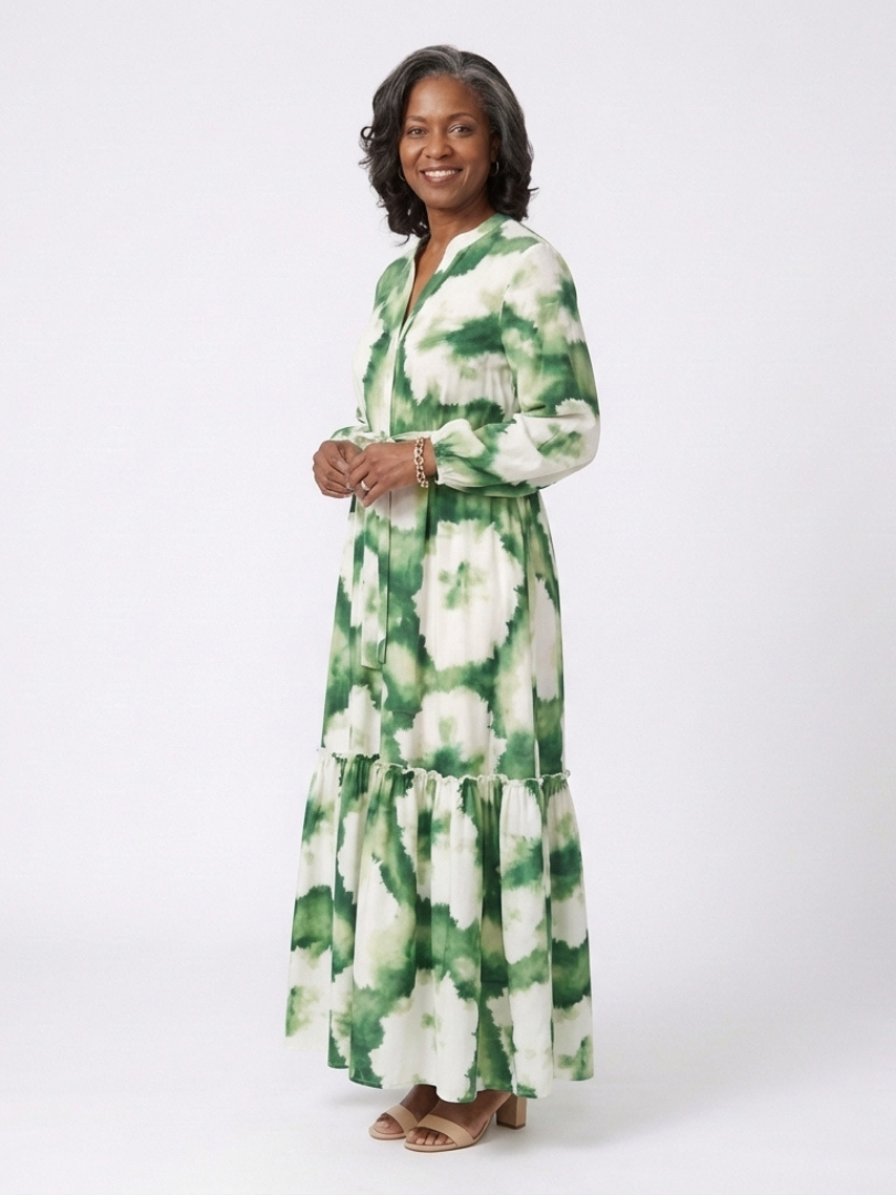 ANWEN | LONG SLEEVE TIE WAIST TIERED MAXI DRESS