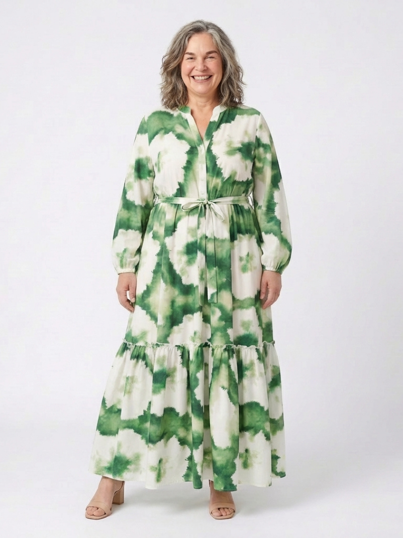 ANWEN | LONG SLEEVE TIE WAIST TIERED MAXI DRESS