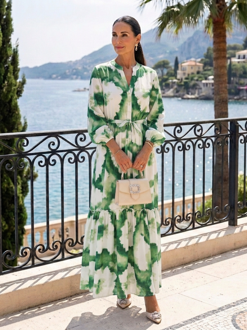 ANWEN | LONG SLEEVE TIE WAIST TIERED MAXI DRESS