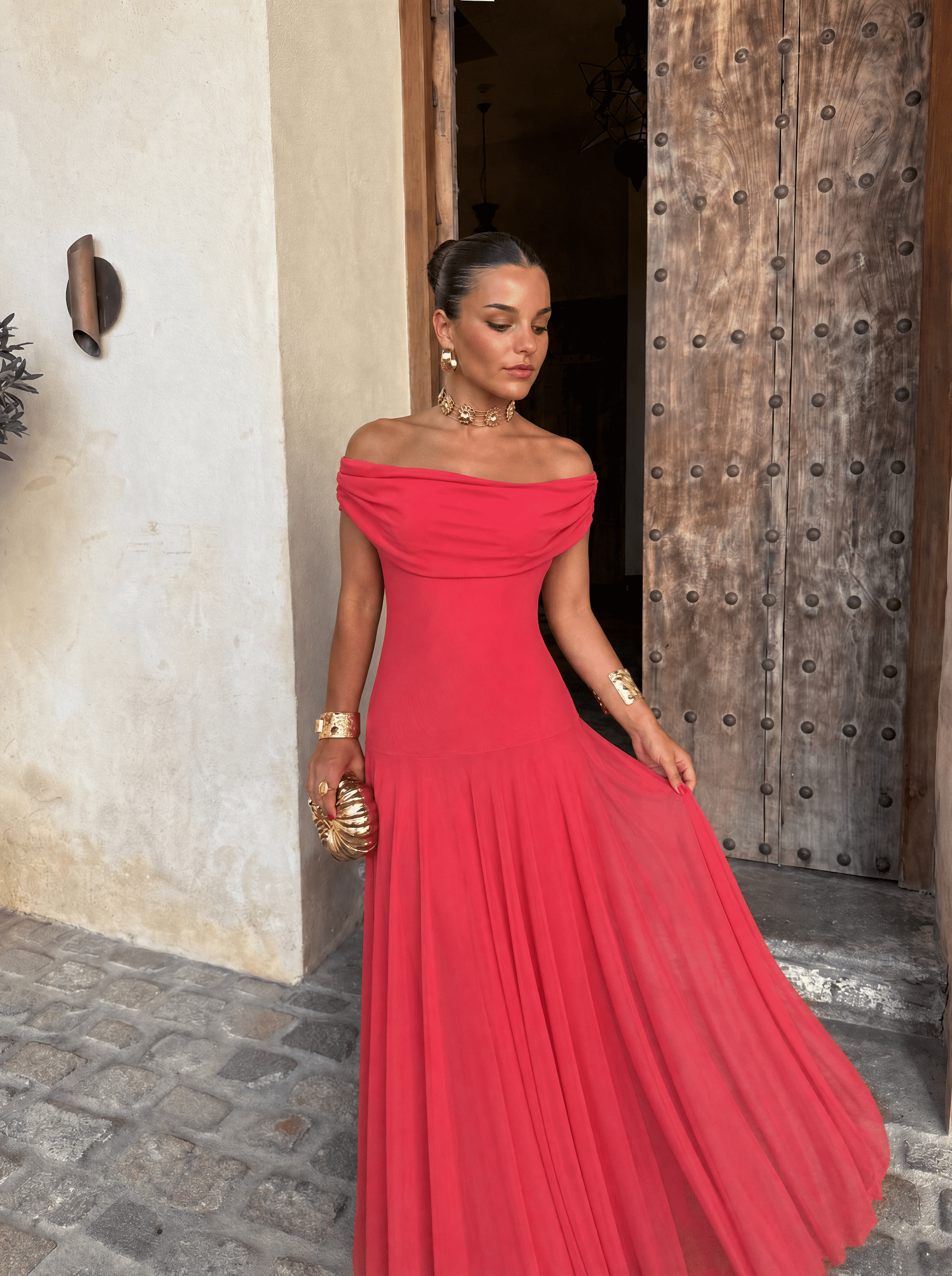 AUREA | OFF-SHOULDER FLOWING MAXI DRESS