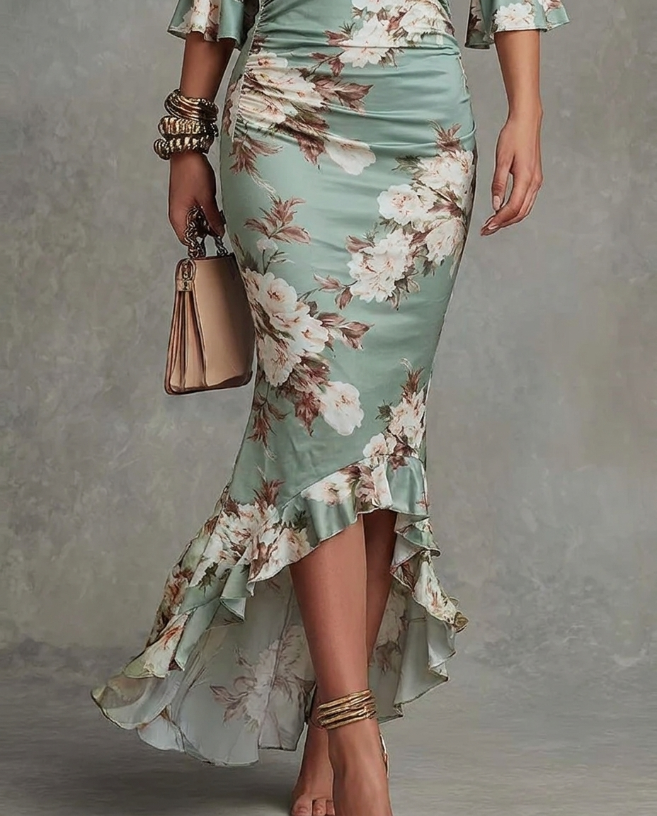 MARINA | FLORAL ASYMMETRICAL SATIN MAXI DRESS