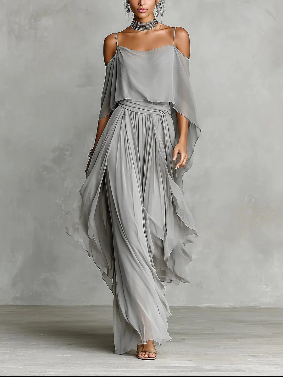 Renata | Gray Fluid Set with Strappy Top and Lightweight Pants
