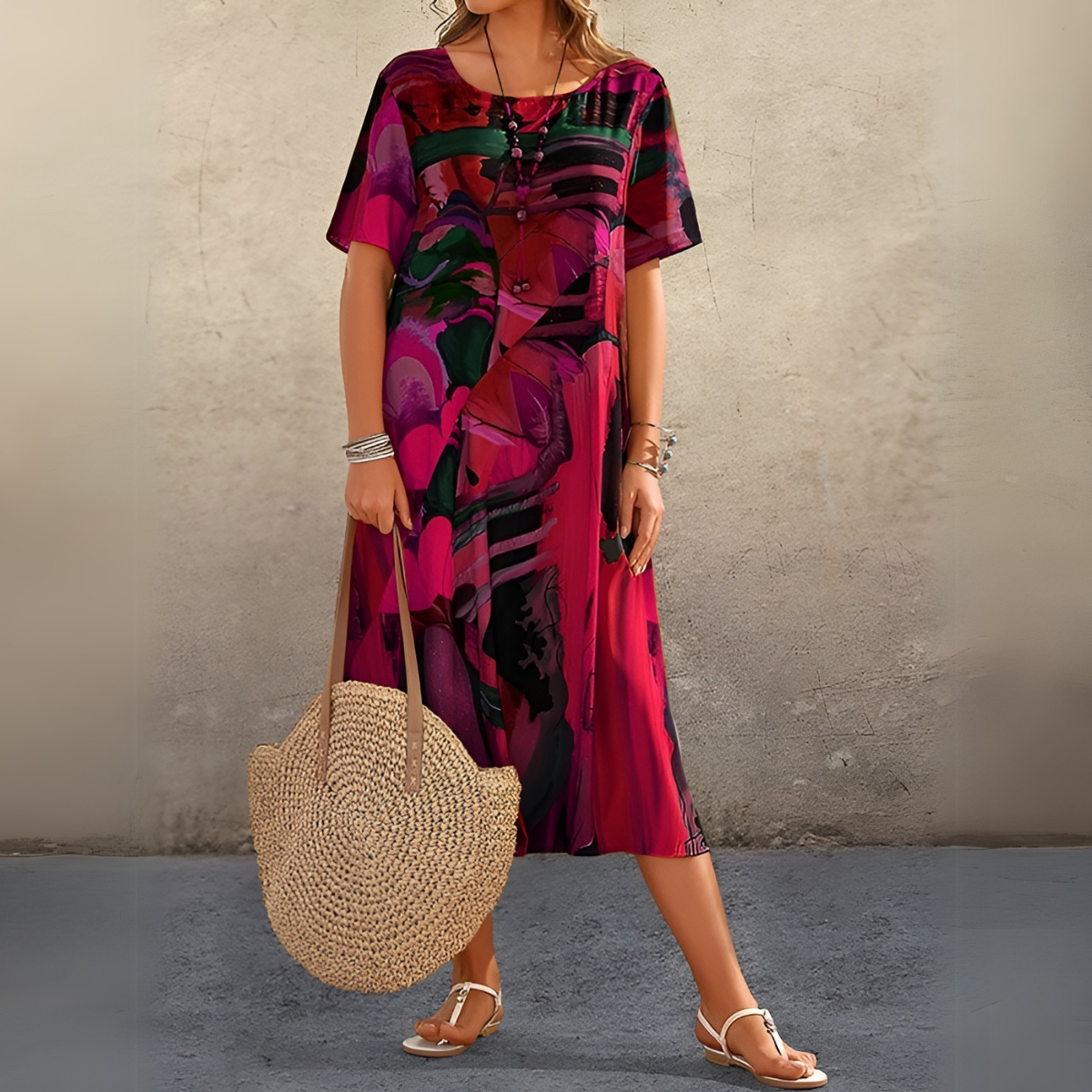 JOELLE | ELEGANT TUMMY COVERING FLORAL DRESS