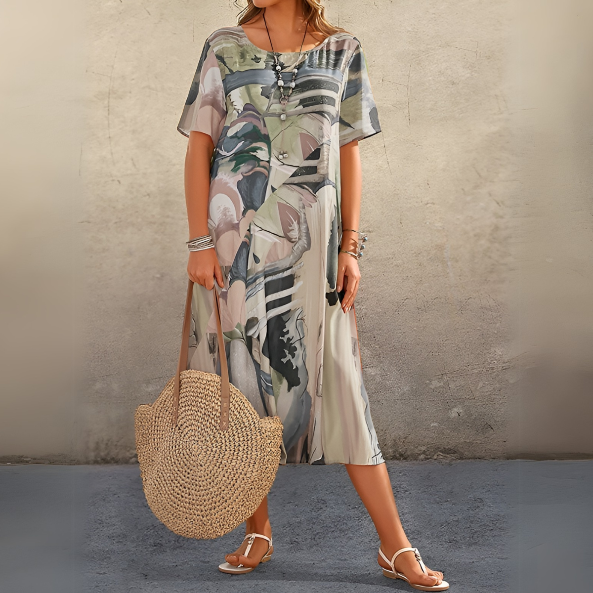 JOELLE | ELEGANT TUMMY COVERING FLORAL DRESS