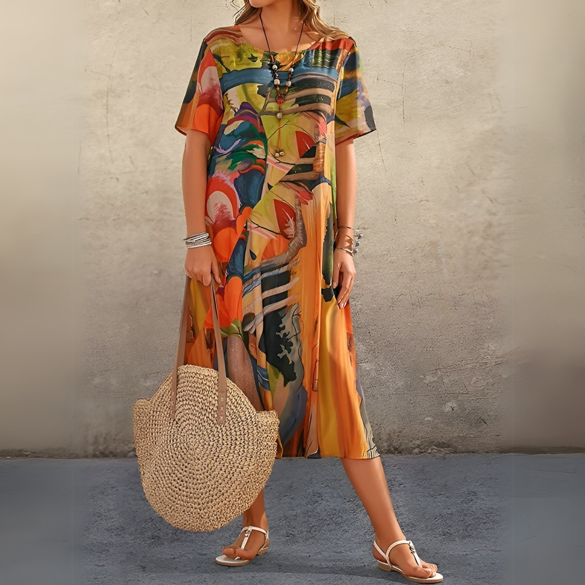 JOELLE | ELEGANT TUMMY COVERING FLORAL DRESS