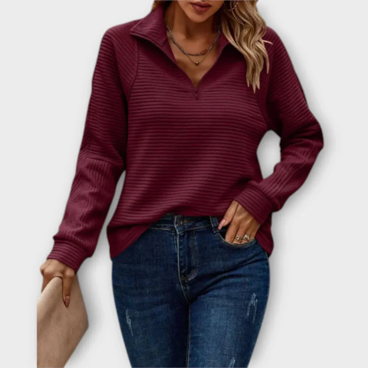 ANNASTASIA | HALF-ZIP V-NECK SWEATER
