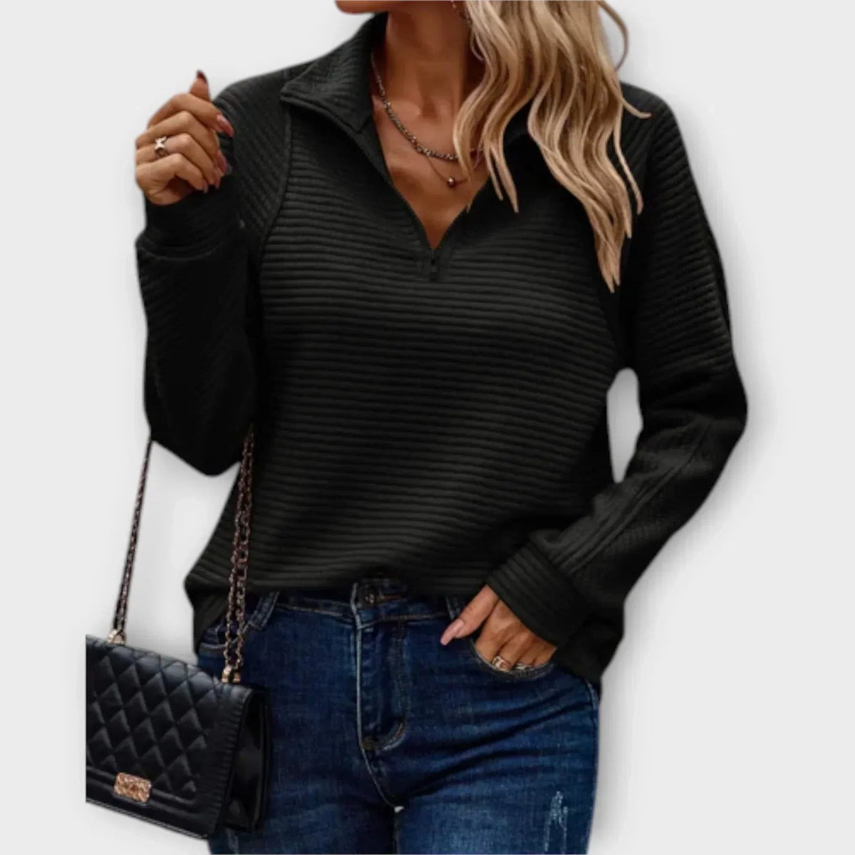 ANNASTASIA | HALF-ZIP V-NECK SWEATER