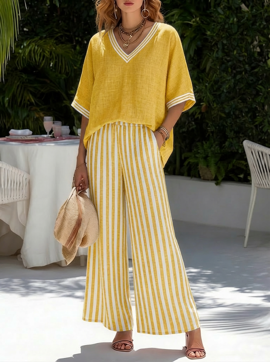 CELESTE | RELAXED FIT STRIPED LINEN TWO-PIECE SET