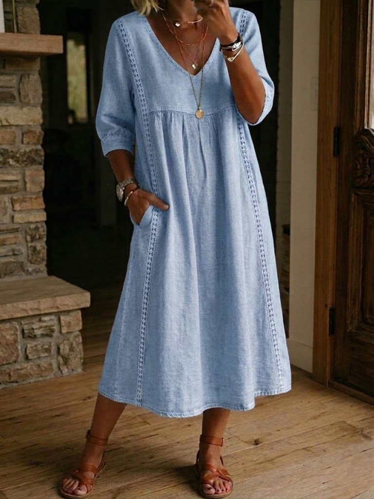 ELISE | RELAXED FIT LINEN LACE TRIM DRESS