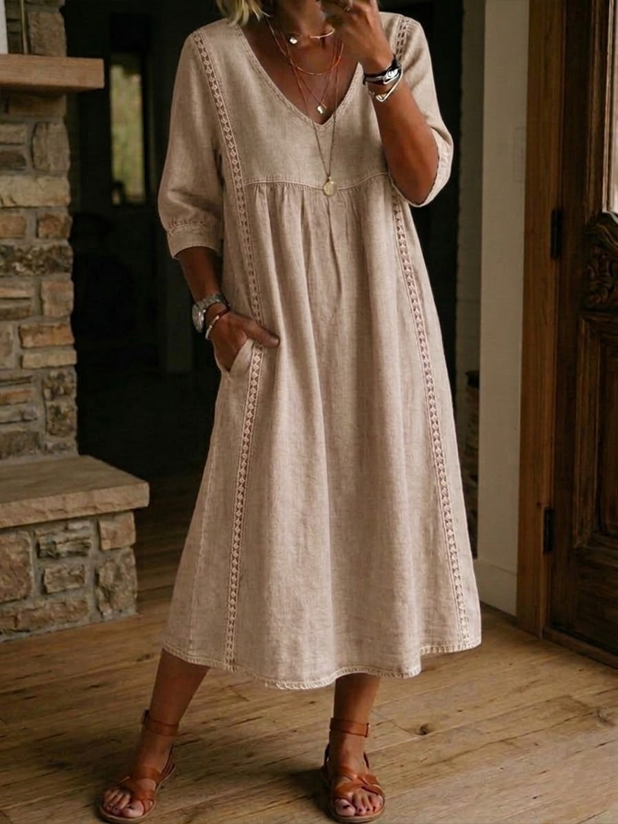 ELISE | RELAXED FIT LINEN LACE TRIM DRESS