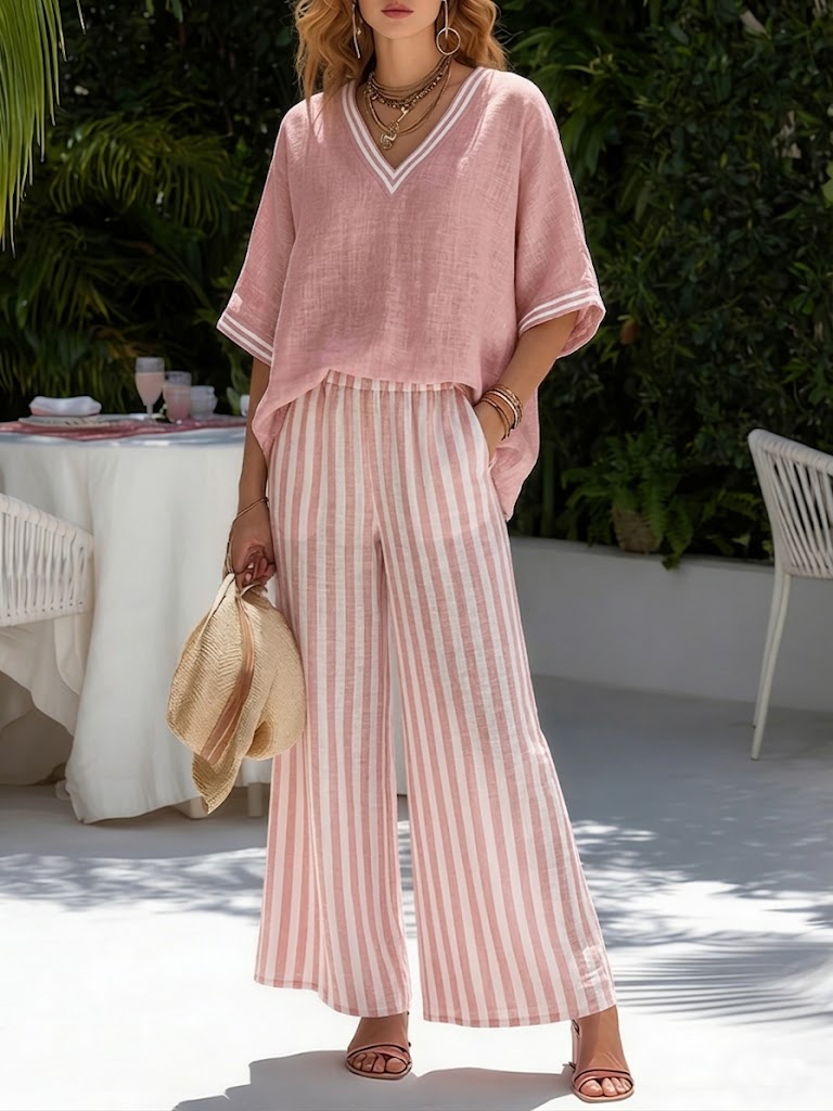 CELESTE | RELAXED FIT STRIPED LINEN TWO-PIECE SET