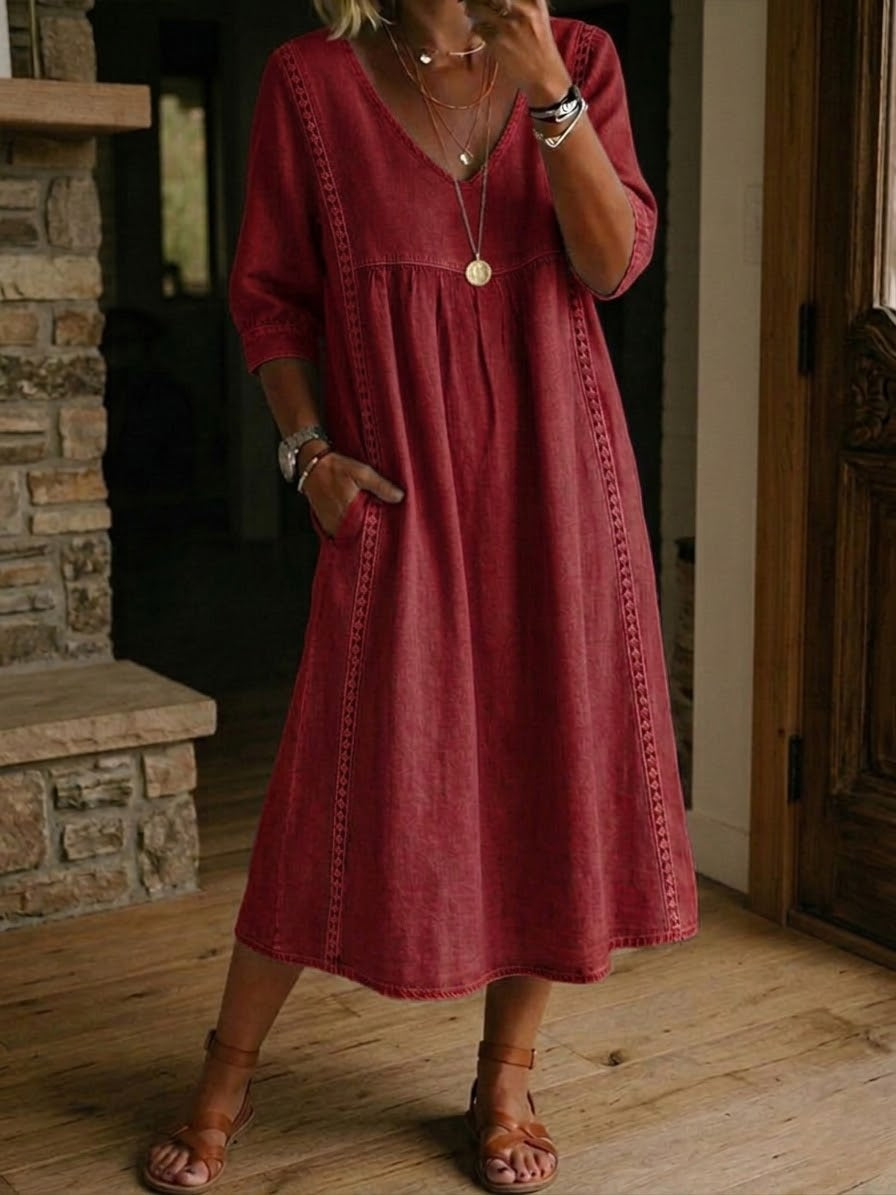 ELISE | RELAXED FIT LINEN LACE TRIM DRESS