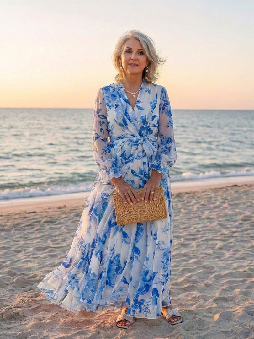 ILARIA | FLORAL LONG SLEEVE WRAP MAXI DRESS