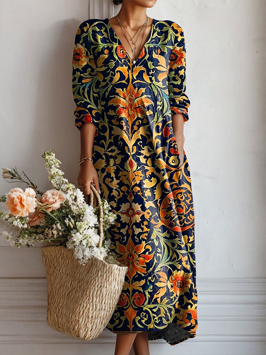 MARGARET | ELEGANT FLORAL MIDI DRESS WITH TUMMY COVERAGE