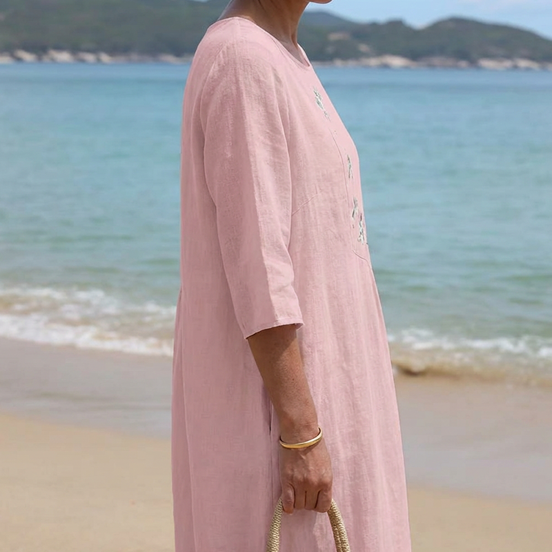 Molaka - Comfortable Embroidered Linen Midi Dress