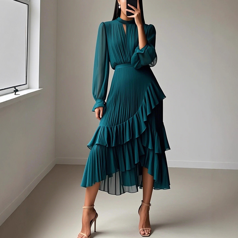 HEDWIG | STYLISH TUMMY COVERING PLEATED DRESS