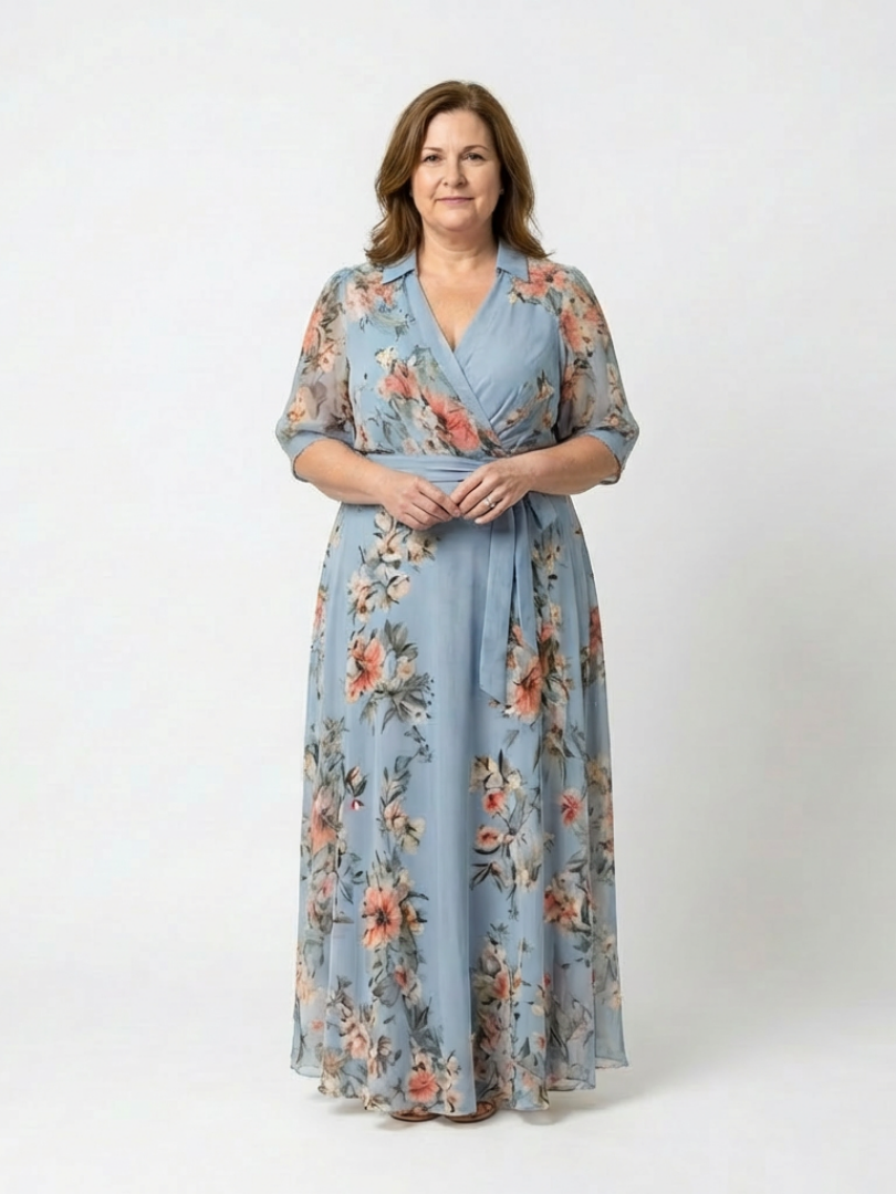 CLARA | FLORAL WRAP MAXI DRESS WITH TUMMY COVERAGE