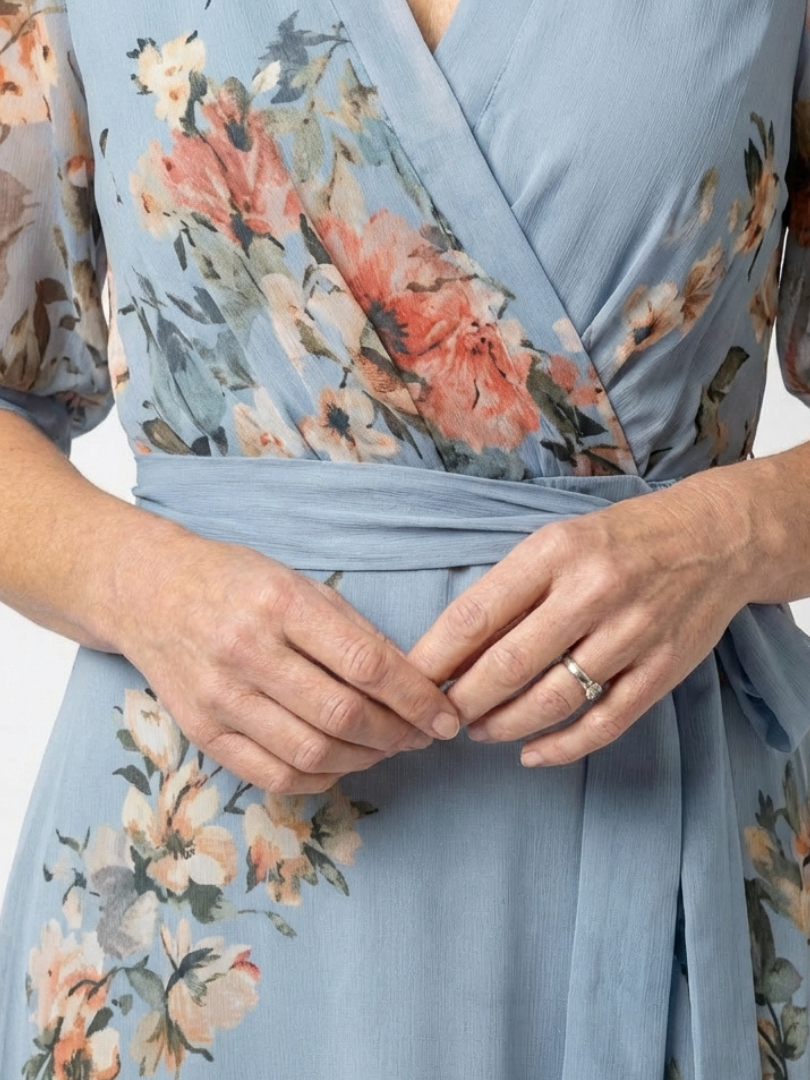 CLARA | FLORAL WRAP MAXI DRESS WITH TUMMY COVERAGE
