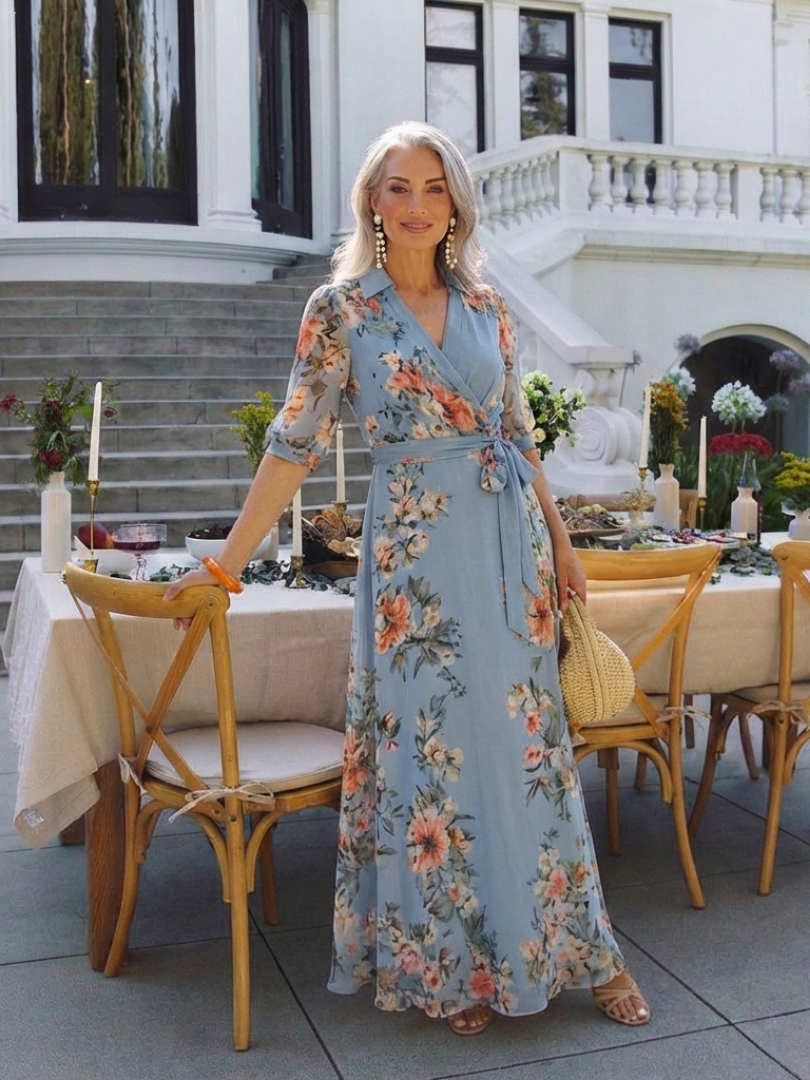 CLARA | FLORAL WRAP MAXI DRESS WITH TUMMY COVERAGE