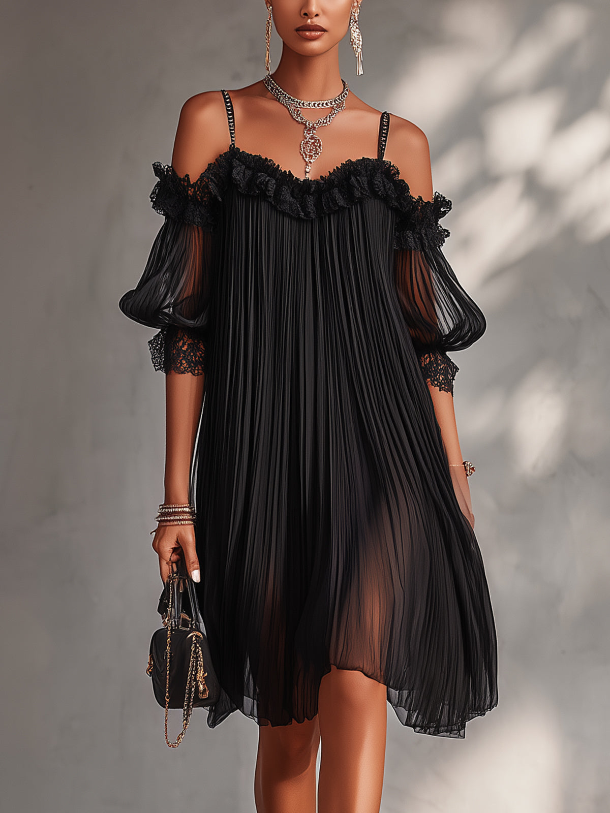 MARY-JANE | BLACK CHIFFON OFF-SHOULDER MINI DRESS