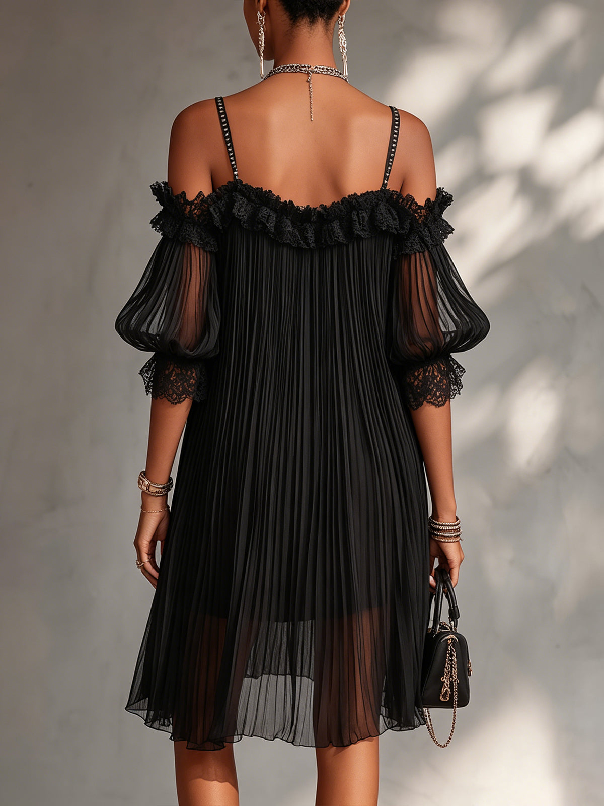MARY-JANE | BLACK CHIFFON OFF-SHOULDER MINI DRESS