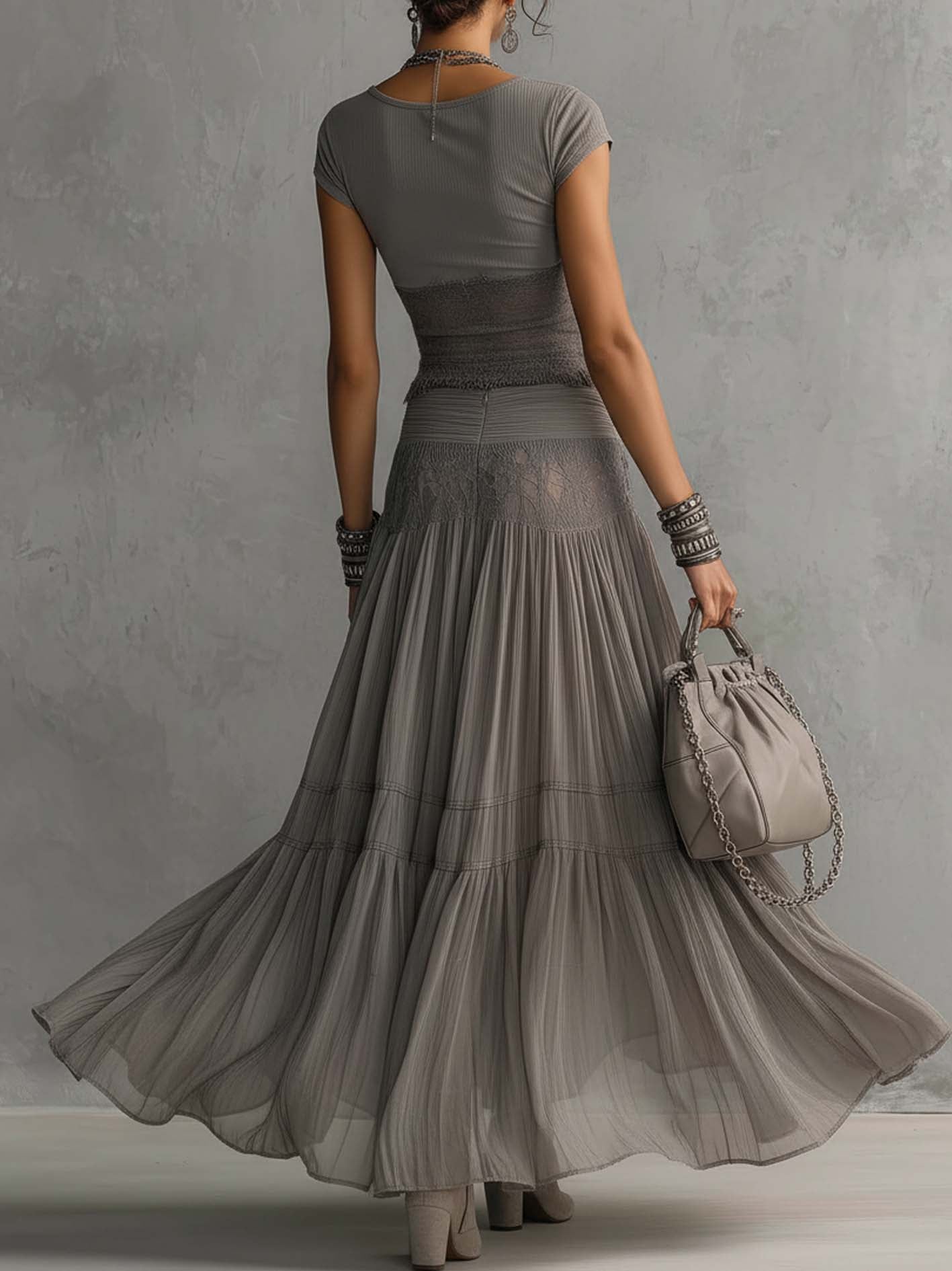 MARIANNA | ELEGANT LACE-PANELED MAXI SKIRT SET