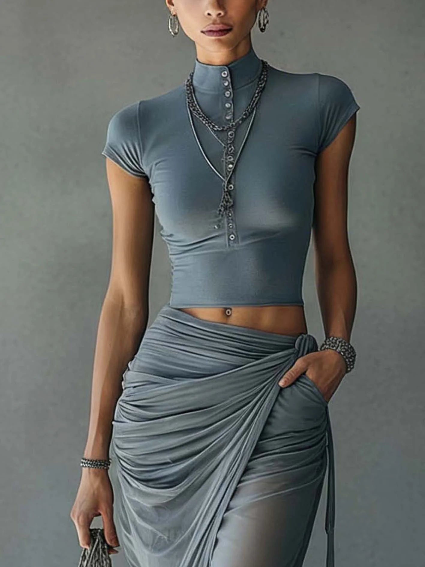 JOLENE | SHEER MESH DRAPED SKIRT SET
