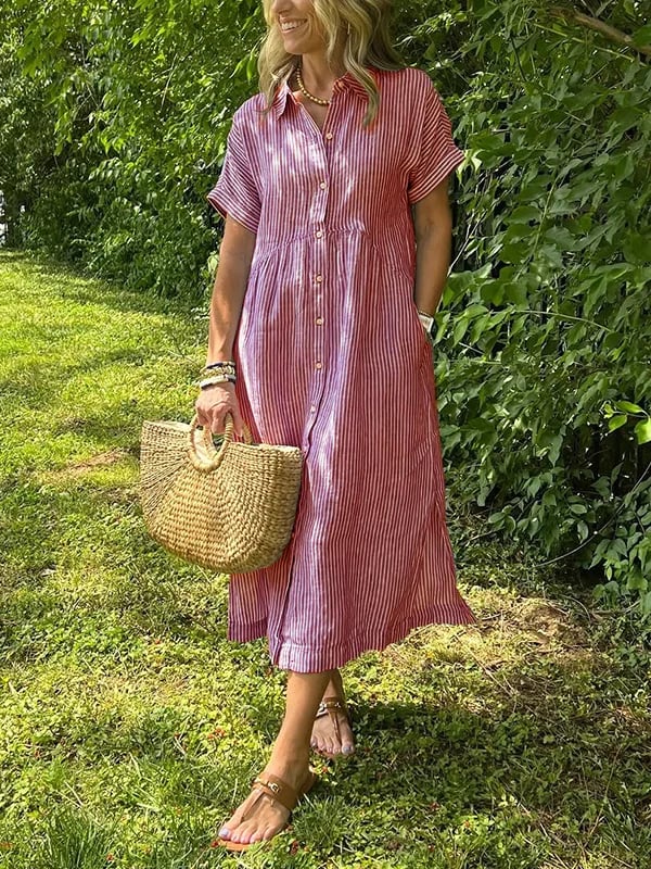 EMILY | RELAXED STRIPED MIDI DRESS WITH TUMMY COVERAGE
