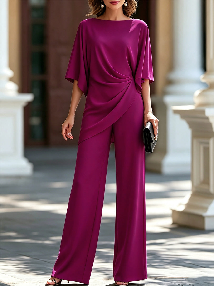 MINA | CAPE-SLEEVE DRAPED WAIST TWO-PIECE