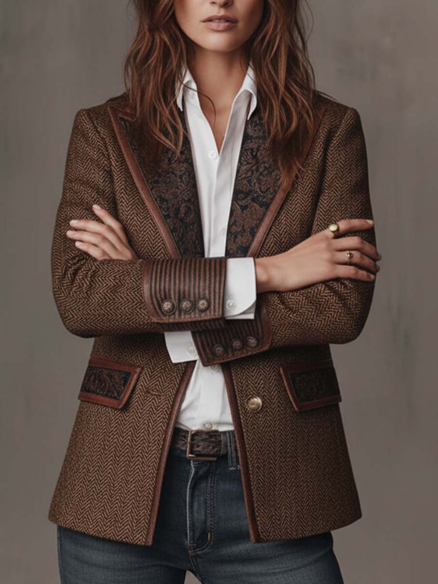 DELPHINE | HERRINGBONE BLAZER WITH PRINTED INSERTS