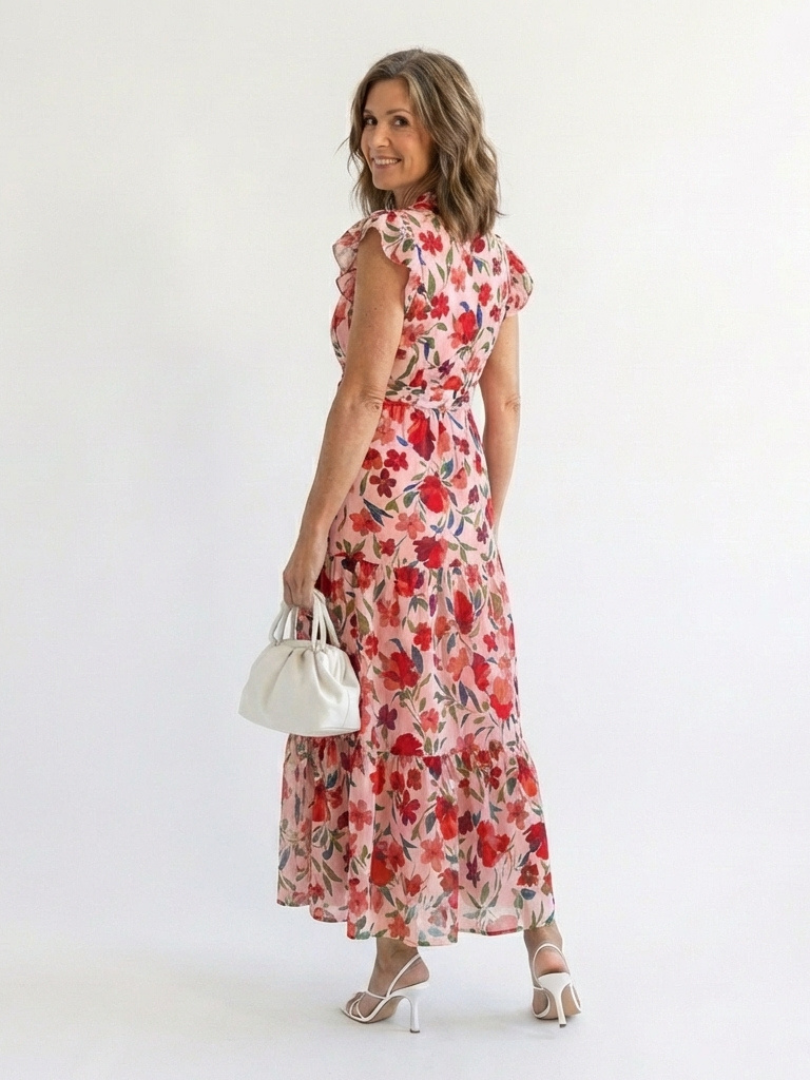 VIVIENNE | FLORAL V-NECK TIERED MIDI DRESS