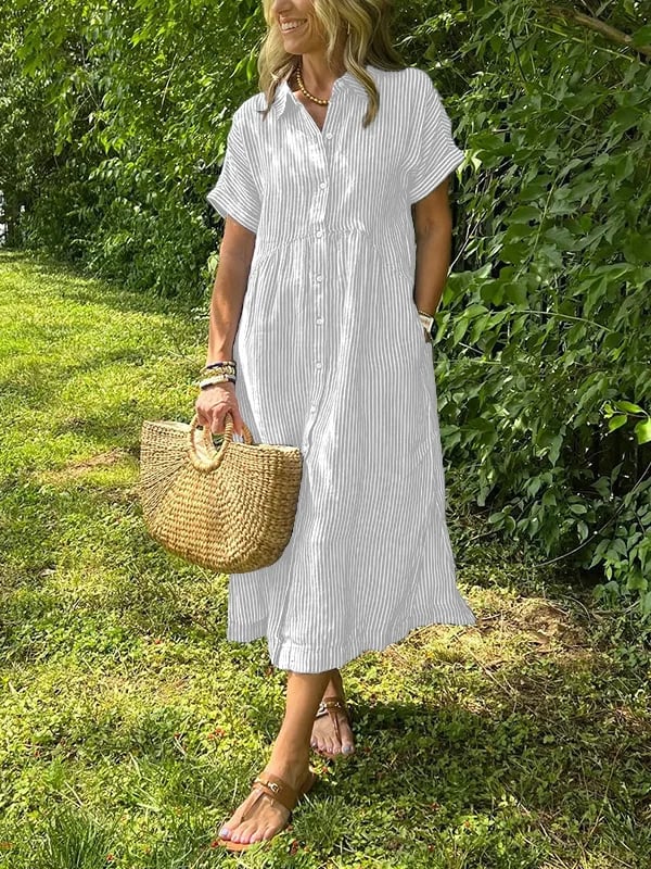 EMILY | RELAXED STRIPED MIDI DRESS WITH TUMMY COVERAGE