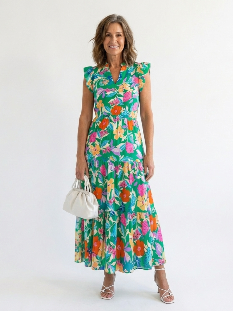 VIVIENNE | FLORAL V-NECK TIERED MIDI DRESS