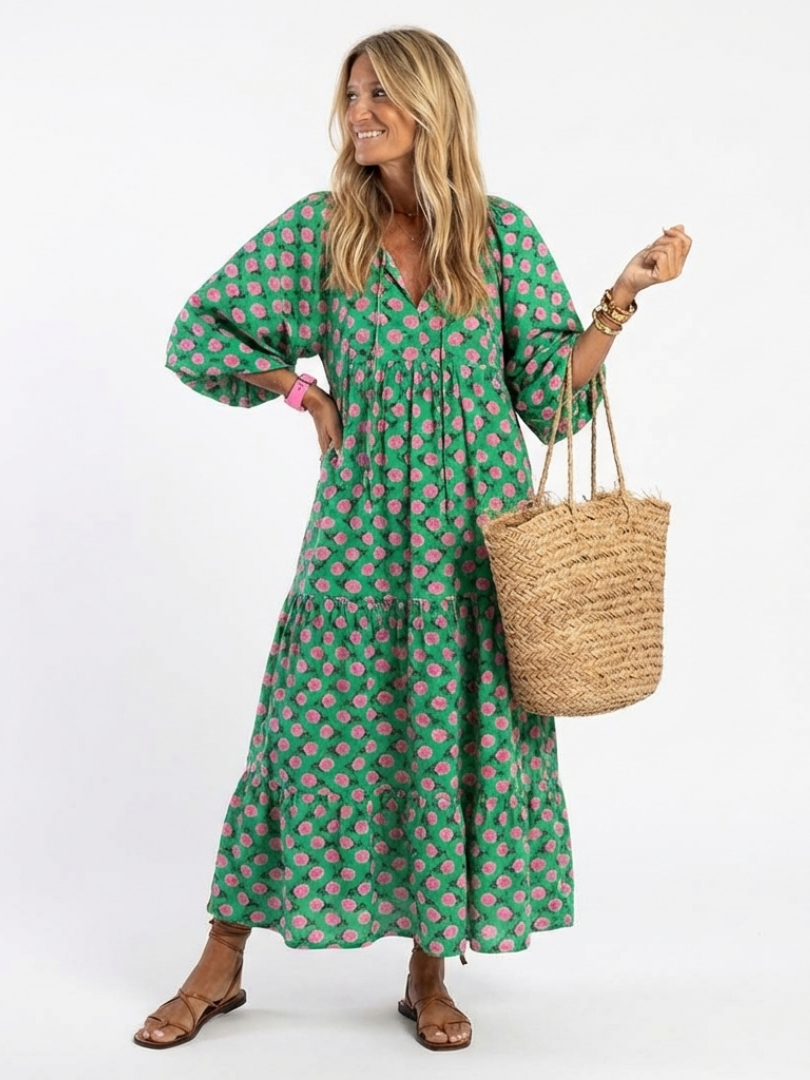ROSIE | FLORAL PRINT V-NECK TIERED MIDI DRESS