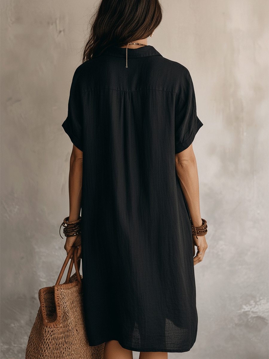 NORA | RELAXED FIT BUTTONED LINEN MIDI DRESS