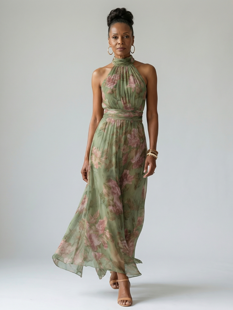 CELESTE | DEFINED WAIST LIGHT TUMMY COVERAGE FLORAL MIDI DRESS