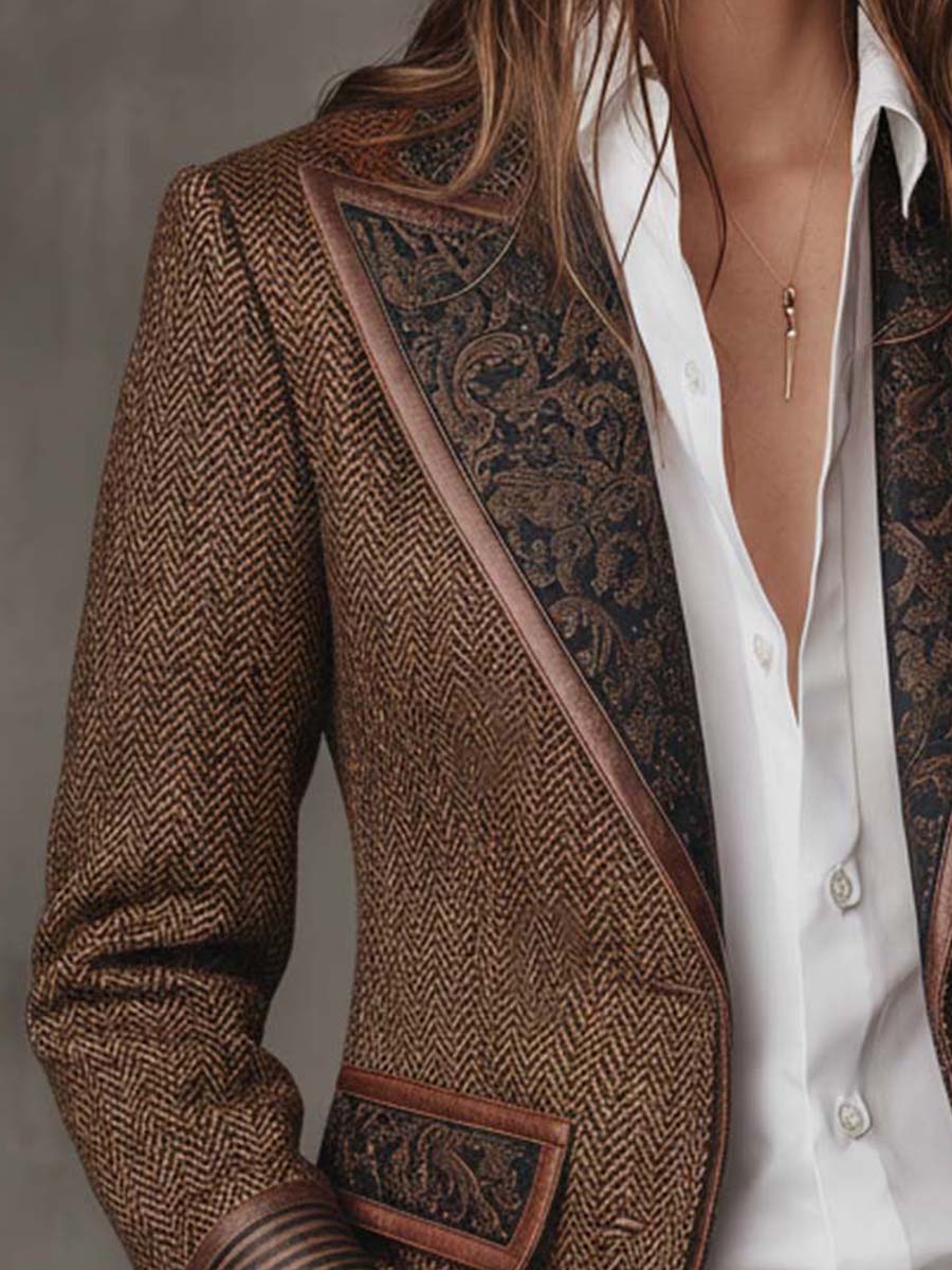 DELPHINE | HERRINGBONE BLAZER WITH PRINTED INSERTS