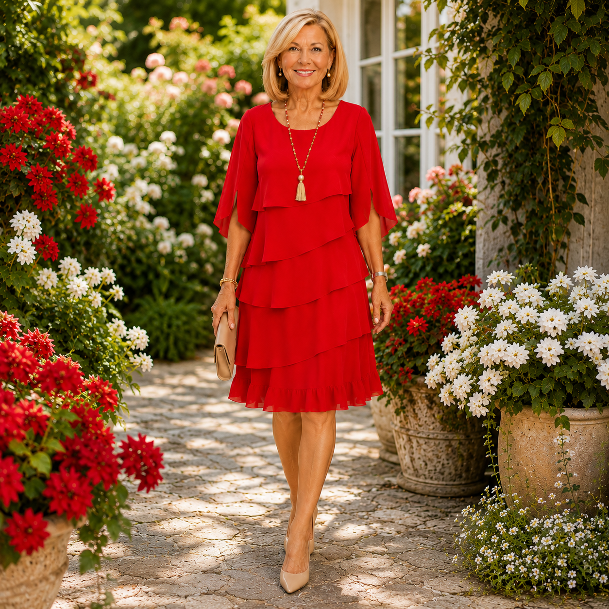 KARIN | ELEGANT COMFORT RUFFLE DRESS