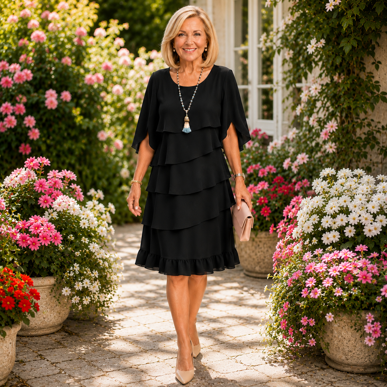 KARIN | ELEGANT COMFORT RUFFLE DRESS