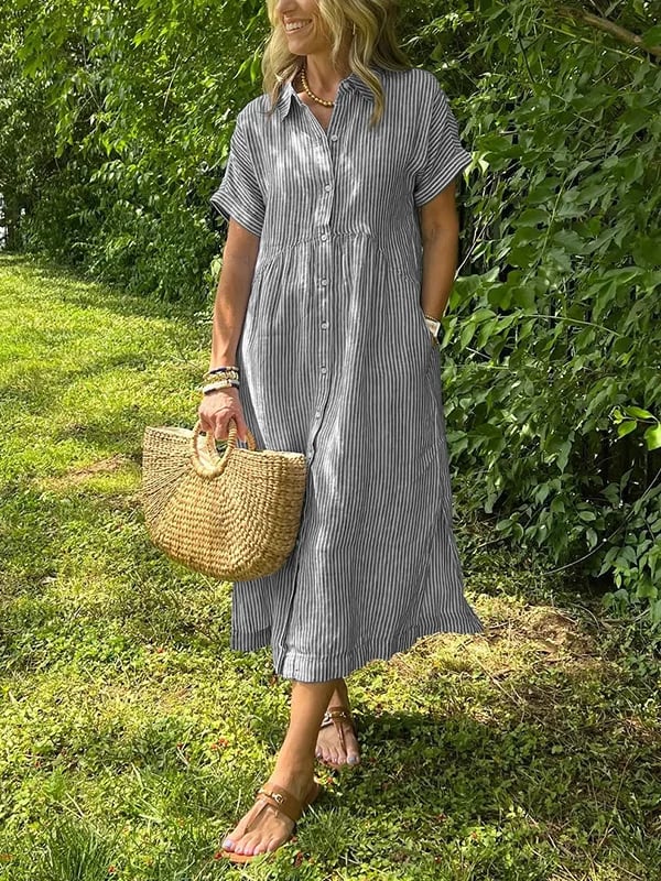 EMILY | RELAXED STRIPED MIDI DRESS WITH TUMMY COVERAGE
