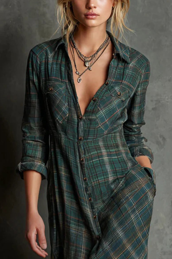 ALIENE | CLASSIC PLAID SHIRT DRESS