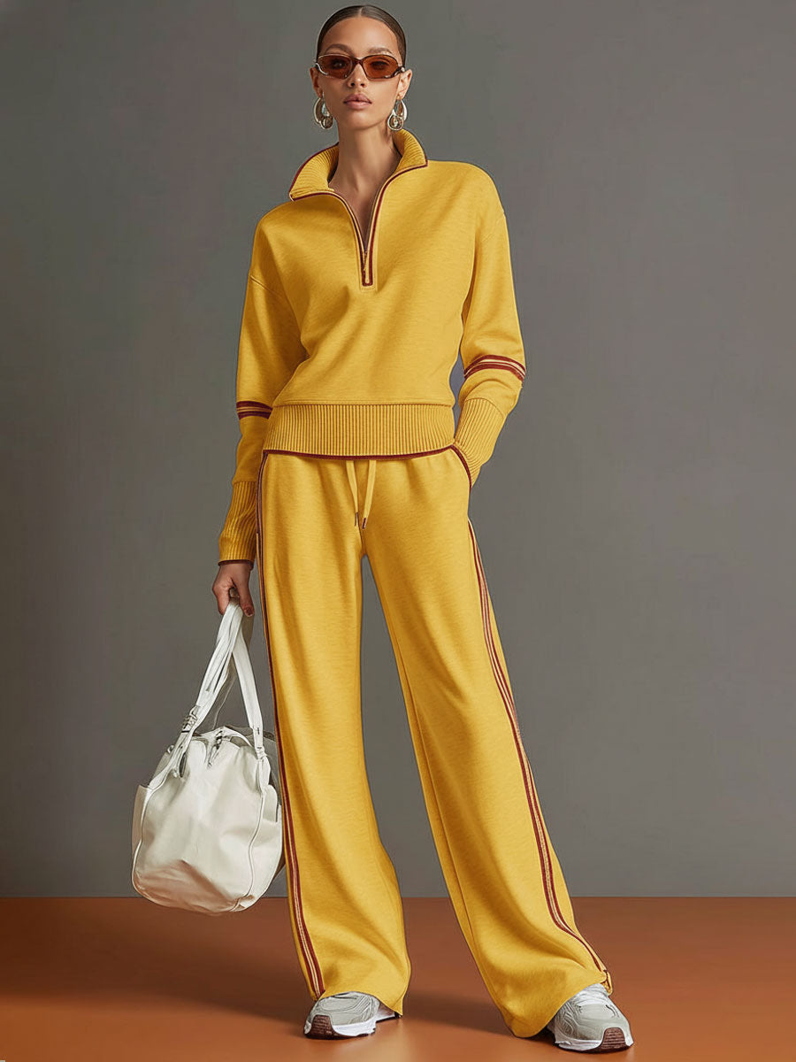 MARIETTA | ZIP-NECK WIDE-LEG TWO-PIECE SET