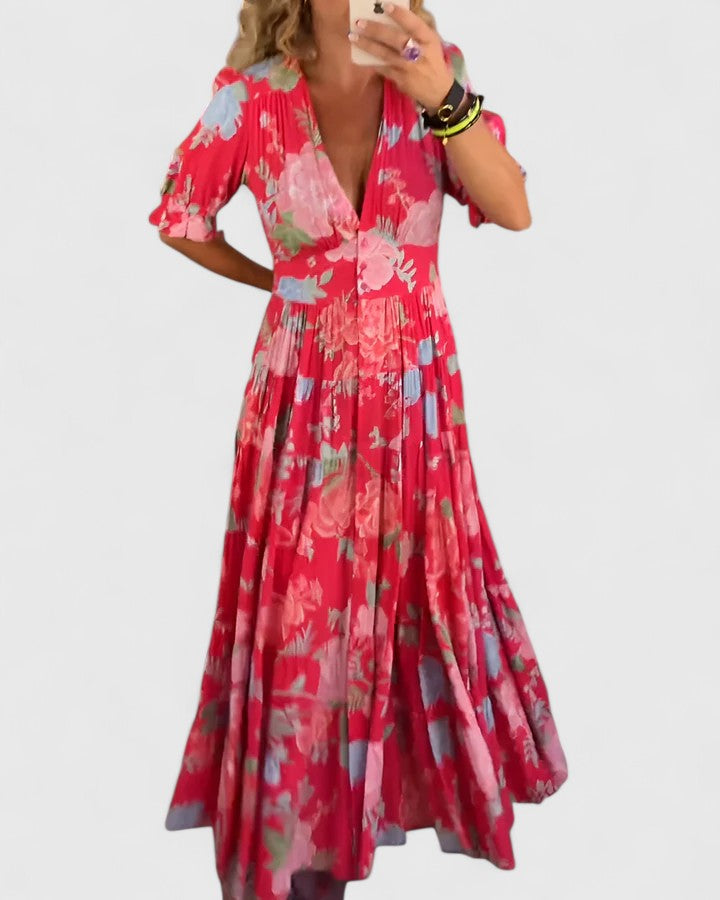 MIRANDA ELEGANT FLORAL V-NECK DRESS