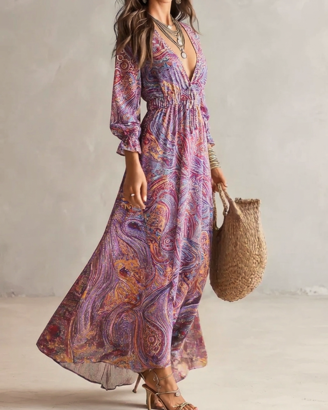 SAPHIRA | PAISLEY PRINT CHIFFON MAXI DRESS