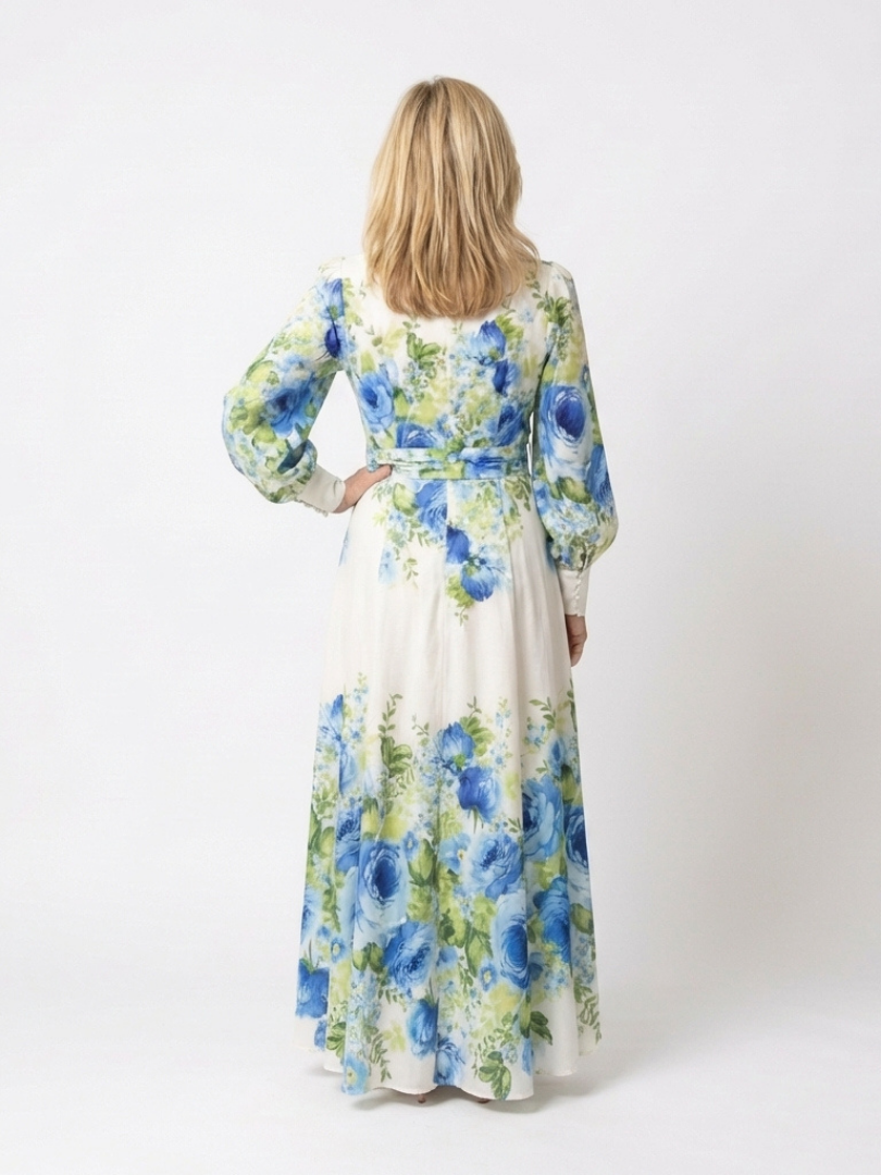 ZINNIA | LONG SLEEVE FLORAL BUTTON FRONT MAXI DRESS