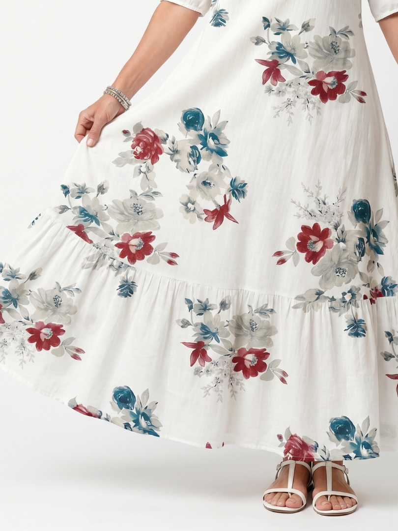 ODETTE | SCATTERED FLORAL TASSEL TIE MIDI DRESS