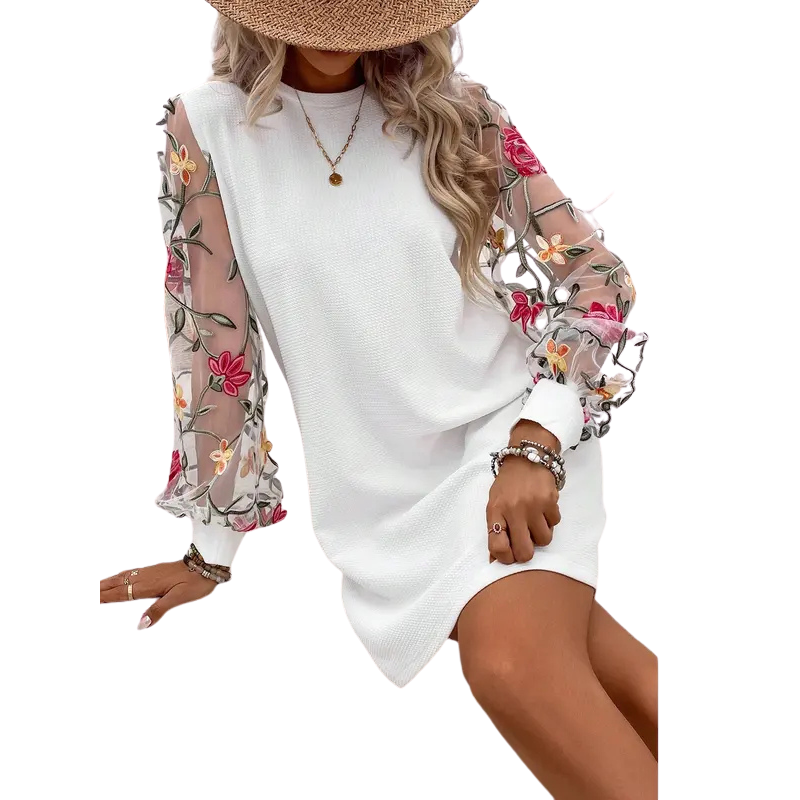 SOPHIA | FLORAL EMBROIDERED BISHOP SLEEVE DRESS
